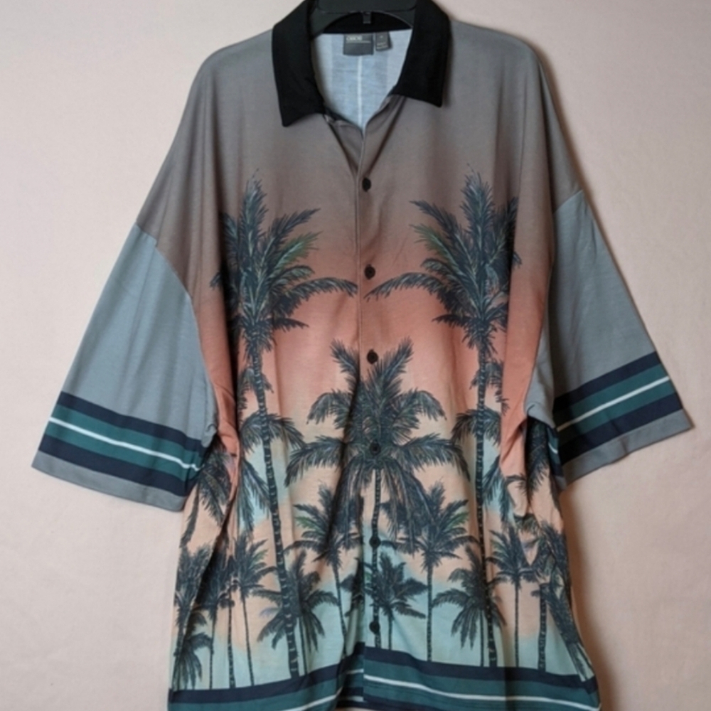 ASOS Palm Tree Sunset Short Sleeve Button Up Shirt size Medium